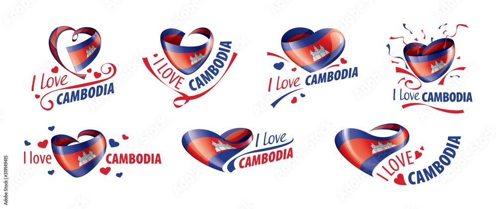 National flag of the Cambodia in the shape of a heart and the inscription I love Cambodia. Vector illustration National flag of the Cambodia in the shape of a heart and the inscription I love Cambodia. Vector illustration
