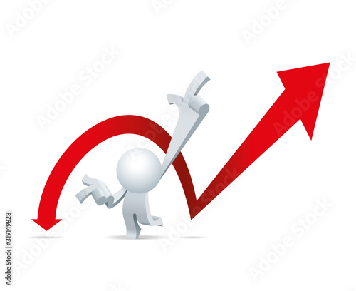 Cute little white Simplified man predict the share market will moving from this point and jump up to the top