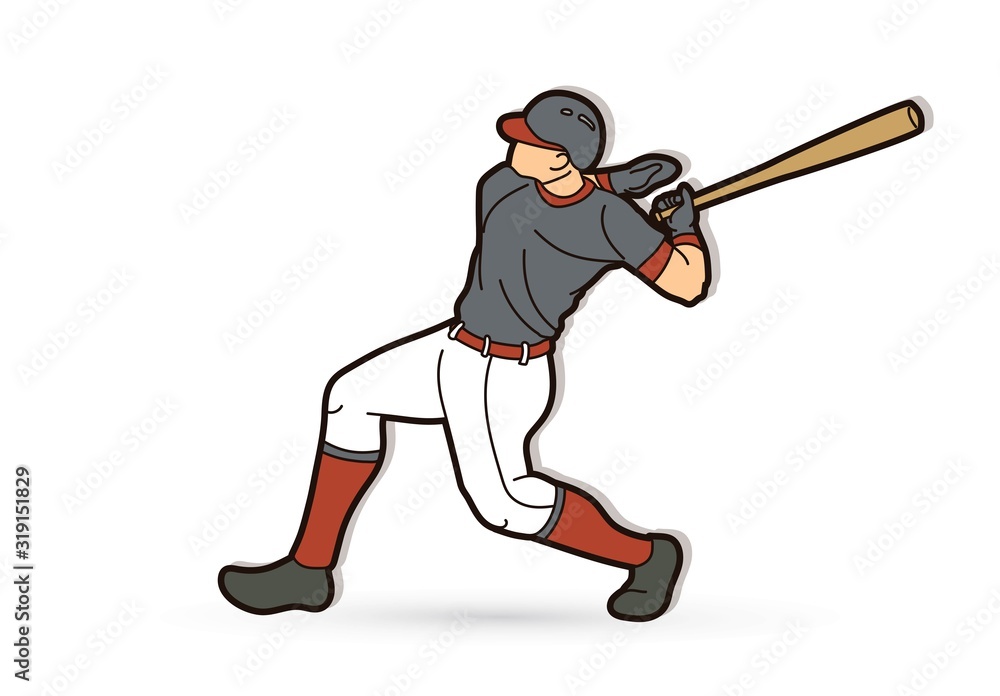 Baseball player action cartoon sport graphic vector.