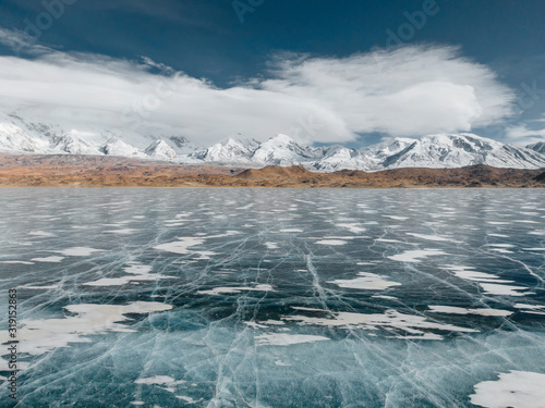 Fotografie Aerial view of China Xinjiang Kashgar Karakuri Lake in winter season