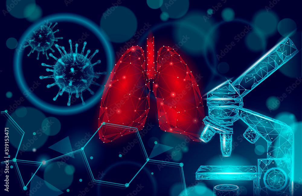 3D human lungs medicine microscopic research concept. Respiratory virus infection cancer danger analysis. Therapy of tuberculosis hospital poster template vector illustration - obrazy, fototapety, plakaty 