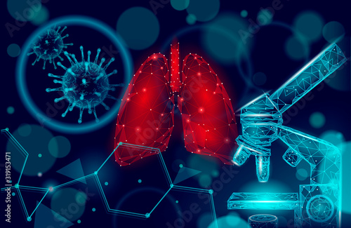 3D human lungs medicine microscopic research concept. Respiratory virus infection cancer danger analysis. Therapy of tuberculosis hospital poster template vector illustration