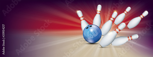 40th Birthday Bowling Pin Deck Banner Blue Ball Strike Pins