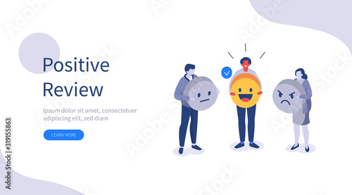  People Character Giving Positive, Negative and Neutral Feedback. Client Choosing Satisfaction Rating and Leaving Review. Customer Service and User Experience Concept. Flat Vector Illustration.