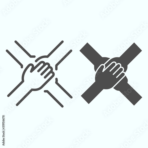 Team Arms line and solid icon. Teamwork vector illustration isolated on white. Four hands support each other outline style design, designed for web and app. Eps 10.