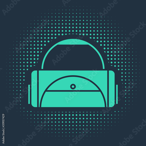 Green Sport bag icon isolated on blue background. Abstract circle random dots. Vector Illustration