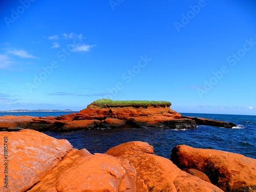 North America, Canada, Province of Quebec, Magdalen Islands, Cap-aux-Meules cliff