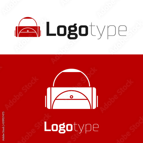 Red Sport bag icon isolated on white background. Logo design template element. Vector Illustration