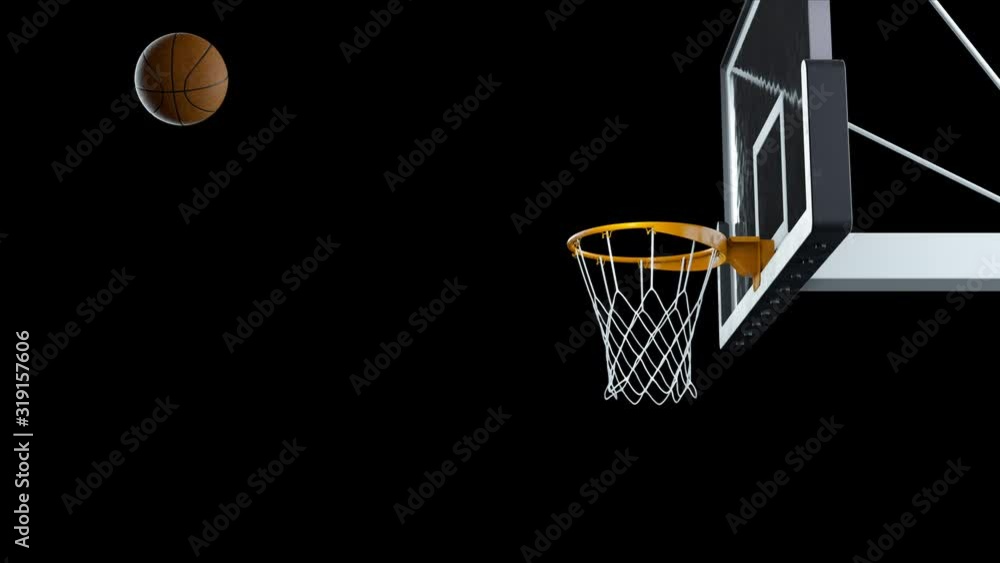 Basketball hit the basket in slow motion on a alpha channel Basketball hit the basket in slow motion on a alpha channel