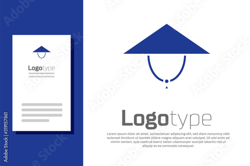 Blue Asian conical hat icon isolated on white background. Chinese conical straw hat. Logo design template element. Vector Illustration