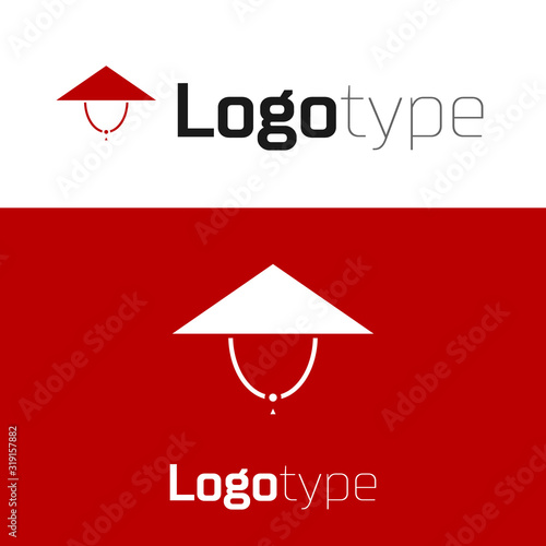 Red Asian conical hat icon isolated on white background. Chinese conical straw hat. Logo design template element. Vector Illustration