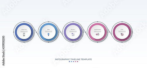Timeline infographic template in thin line flat style. Vector banner with 5 options. Can be used for web design, diagram, chart, graph, business presentation.