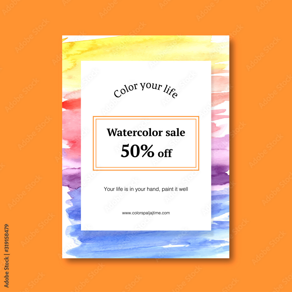 Fototapeta premium Splash color poster design with red, yellow, blue watercolor illustration.