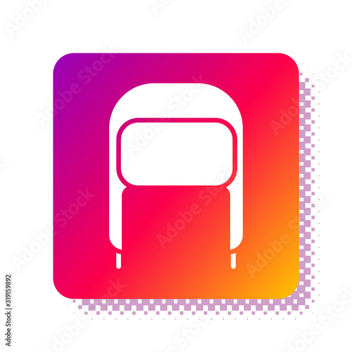 White Winter hat with ear flaps icon isolated on white background. Square color button. Vector Illustration