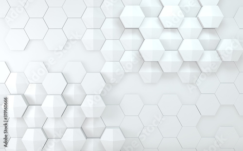 Fototapeta Naklejka Na Ścianę i Meble -  futuristic concept hexagon white abstract showcase. 3D rendering