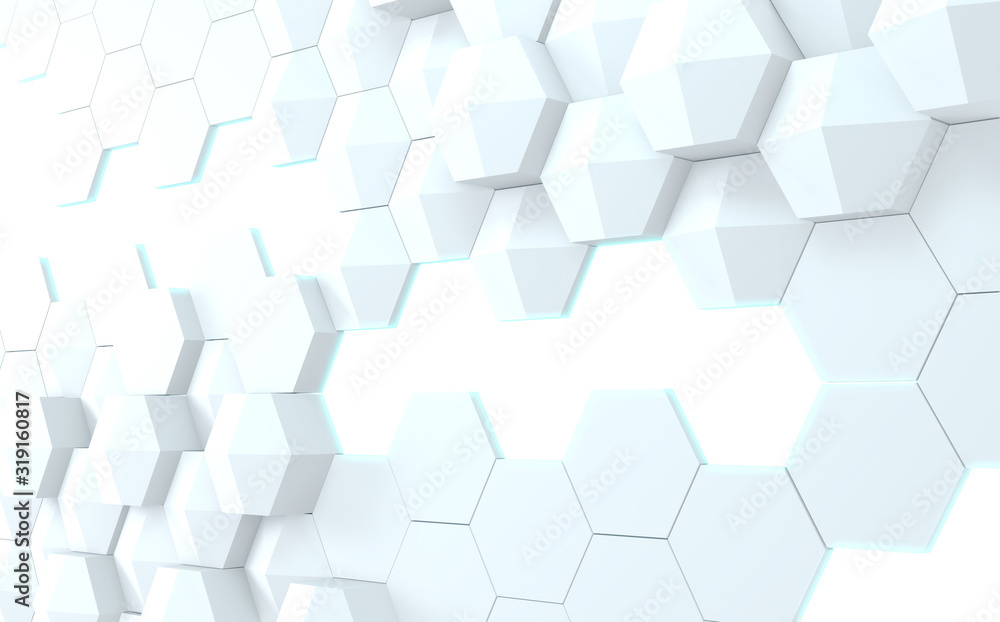 futuristic concept hexagon white abstract showcase. 3D rendering futuristic concept hexagon white abstract showcase. 3D rendering