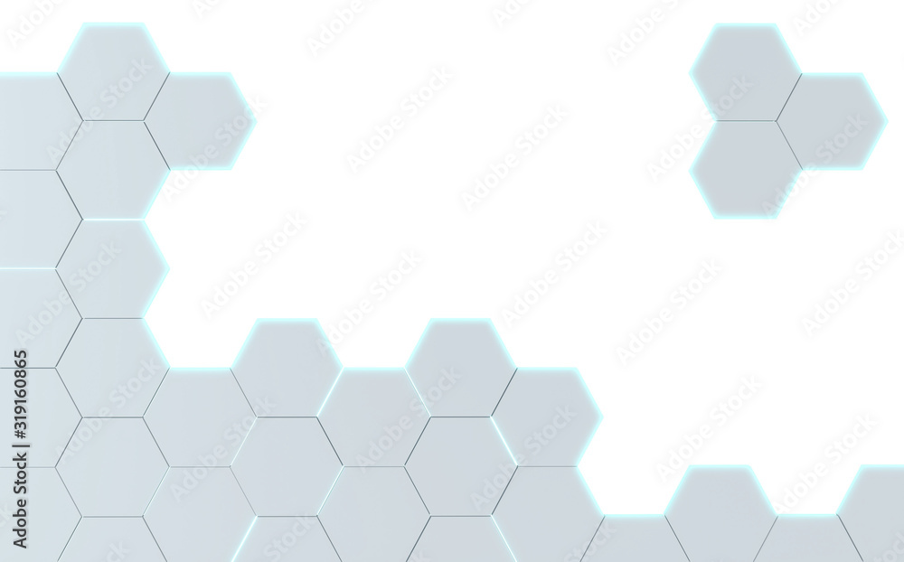futuristic concept hexagon white abstract showcase. 3D rendering futuristic concept hexagon white abstract showcase. 3D rendering