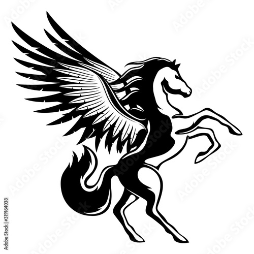 Beautiful black pegasus sign on a white background.