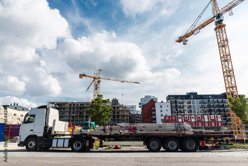 Truck loaded with concrete beams in Malmo, Sweden Truck loaded with concrete beams in Malmo, Sweden