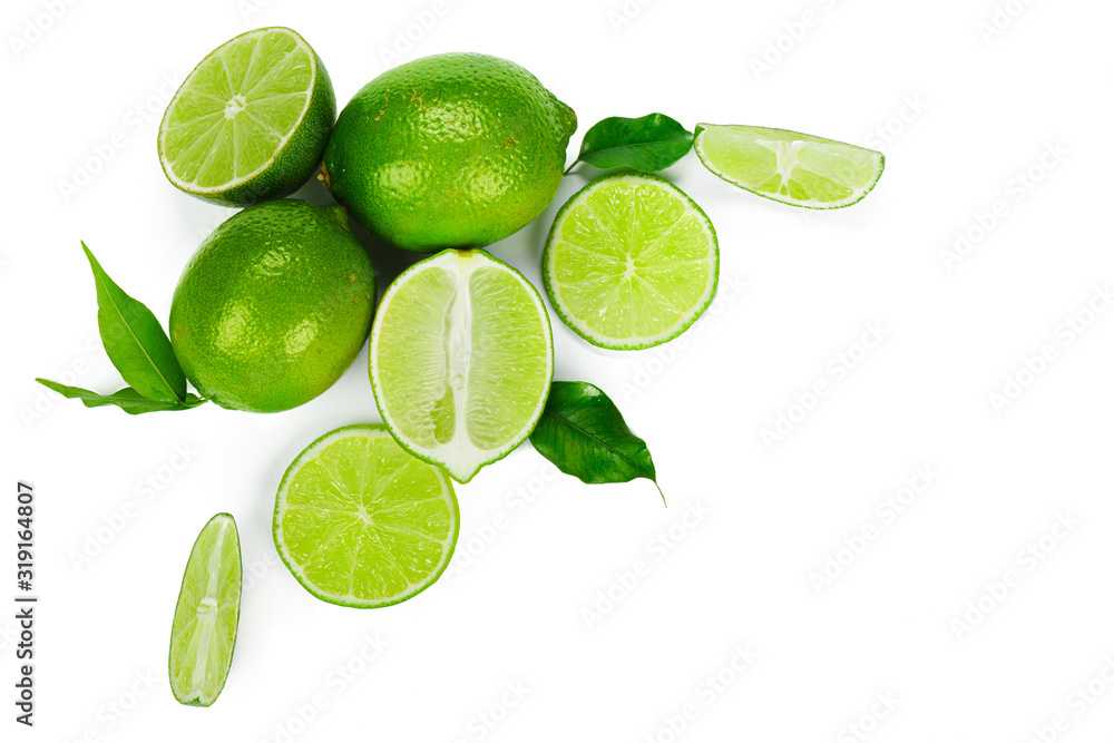 Pieces of lime isolated on white background