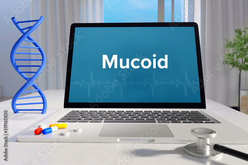 Mucoid – Medizin/Gesundheit. Computer im Büro mit Begriff auf dem Bildschirm. Arzt/Gesundheitswesen photo