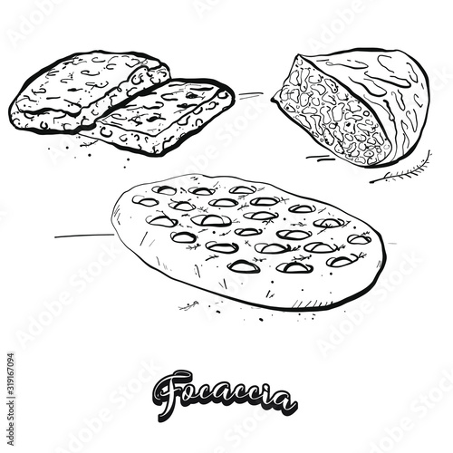 Focaccia food sketch separated on white