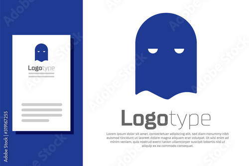 Blue Executioner mask icon isolated on white background. Hangman, torturer, executor, tormentor, butcher, headsman icon. Logo design template element. Vector Illustration