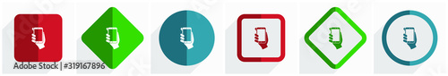 Smartphone in hand, mobile phone  icon set, flat design vector illustration in 6 options for webdesign and mobile applications in eps 10