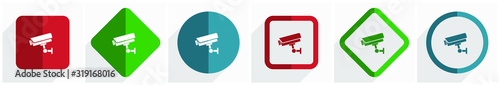 Cctv camera icon set, flat design vector illustration in 6 options for webdesign and mobile applications in eps 10
