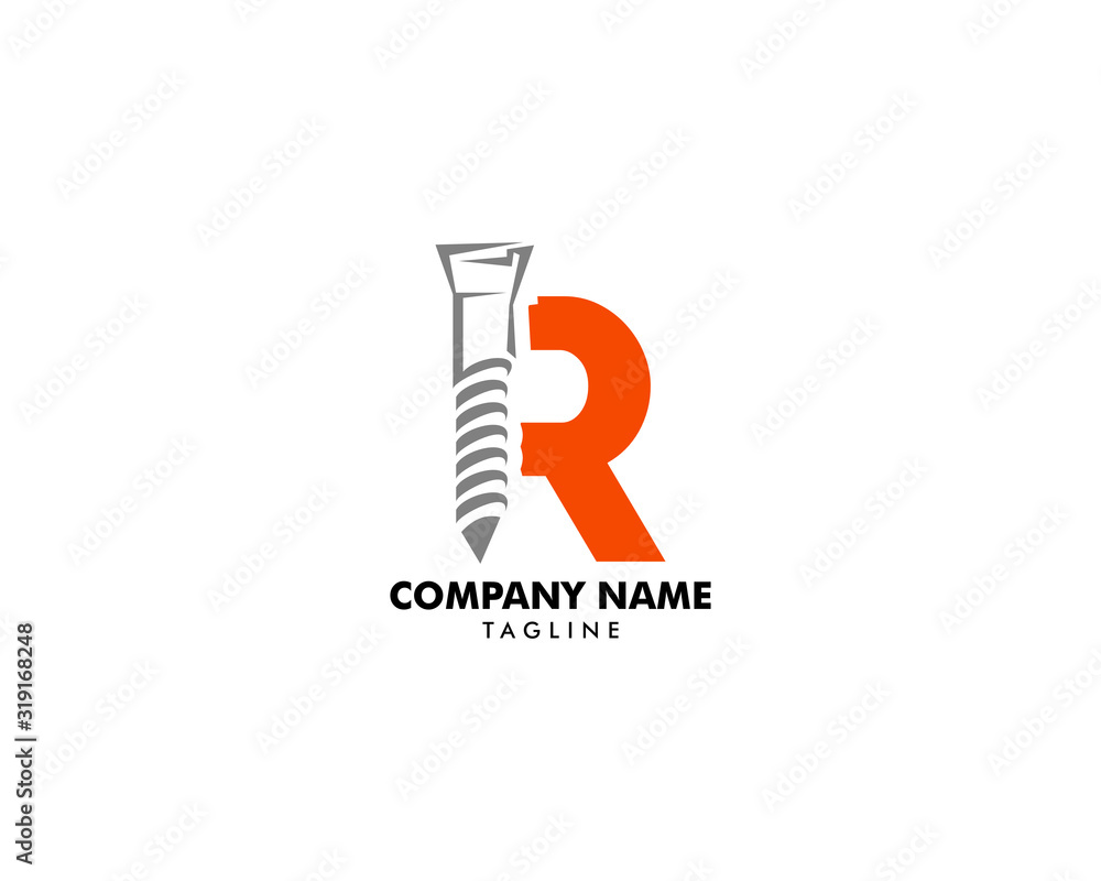 Initial Letter R with Screw Vector Logo Template Design Element Initial Letter R with Screw Vector Logo Template Design Element