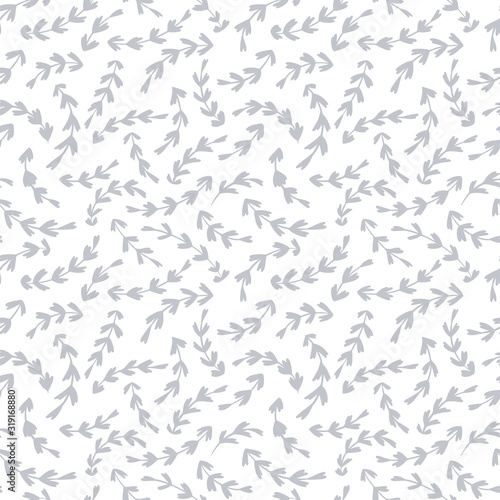 Fototapeta Naklejka Na Ścianę i Meble -  Floral silhouette vector seamless pattern. Hand drawn simple doodle illustration. Gray shadow on a white background. Ideal for textiles, wallpaper, packaging, etc.