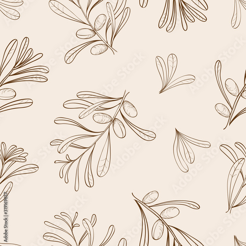 Seamless pattern with branches of argania for textile, wallpapers, gift wrap, covers and scrapbook. Vector.