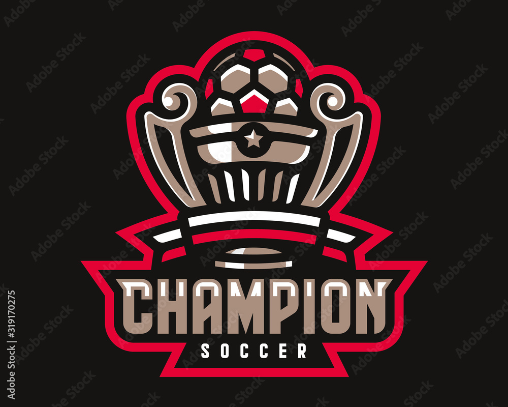 Soccer logo cup design. Football emblem tournament template editable for your design.