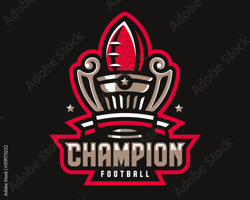 American football cup logo design. Rugby emblem tournament template editable for your design.