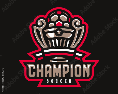 Soccer logo cup design. Football emblem tournament template editable for your design.
