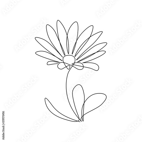 Abstract daisy-like flower in continuous line art drawing style. Minimalist black linear sketch isolated on white background. Vector illustration