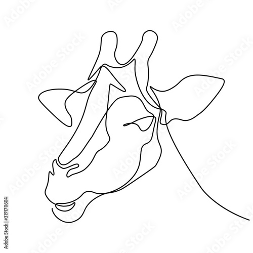 Giraffe head in continuous line art drawing style. Minimalist black linear sketch isolated on white background. Vector illustration