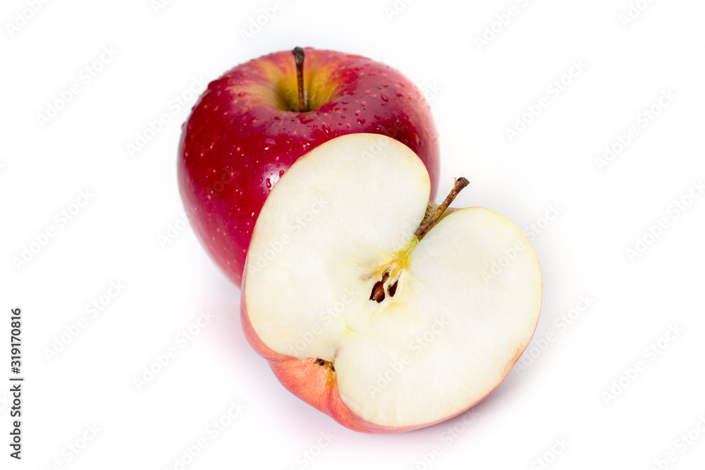 Cut red apple fruits isolated on white background Cut red apple fruits isolated on white background