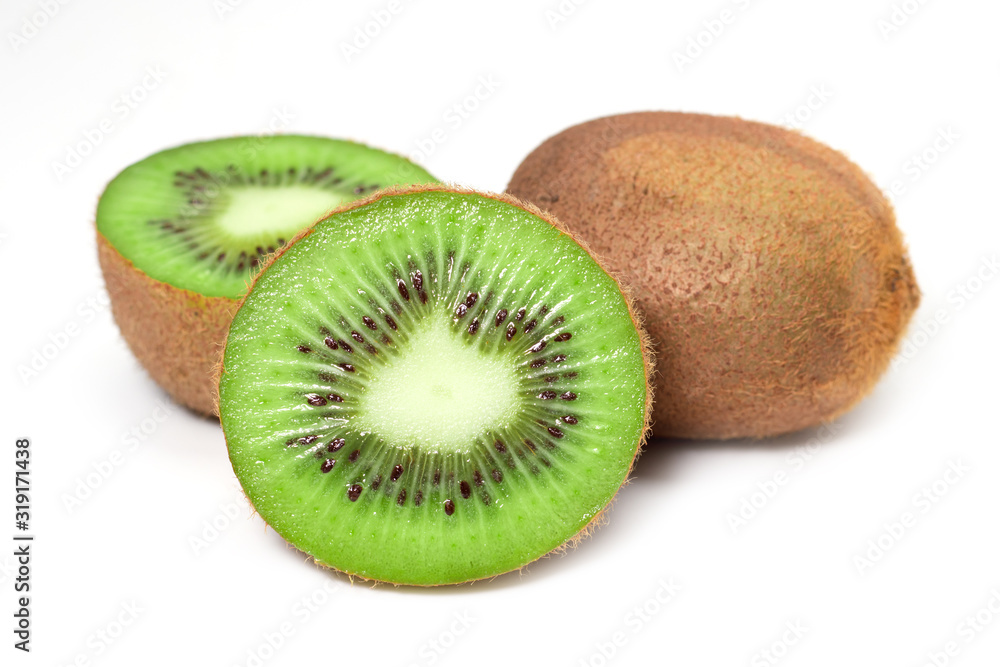 Kiwi fruit isolated on white background, macro Kiwi fruit isolated on white background, macro