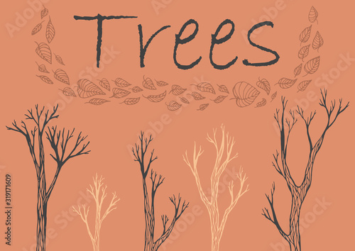 Trees vector illustration hand drawing inscription text