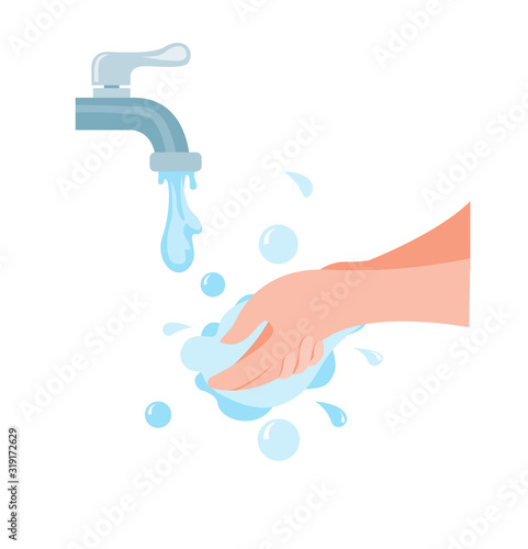 hand washing with soap, prevent illness from bacteria and virus cartoon flat illustration vector