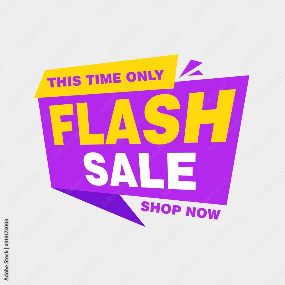 Colorful Flash Sale Banner Design with Yellow and Purple Callout Color Background Template Vector for advertising, social media, web banner - obrazy, fototapety, plakaty 