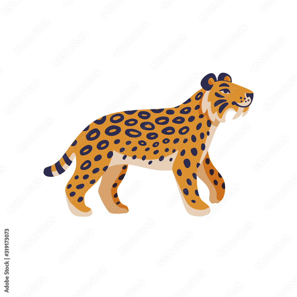 Extinct animals. Saber-tooth cat. Prehistoric extinct american tiger. Flat style vector illustration isolated on white background. Stock Vector | Adobe Stock Extinct animals. Saber-tooth cat. Prehistoric extinct american tiger. Flat style vector illustration isolated on white background. Stock Vector | Adobe Stock