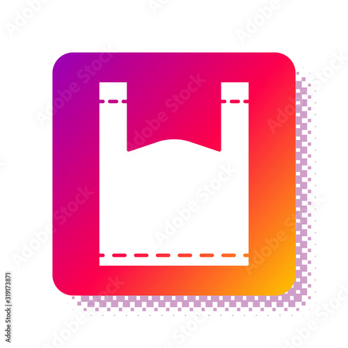 White Plastic bag icon isolated on white background. Disposable cellophane and polythene package prohibition sign. Square color button. Vector Illustration
