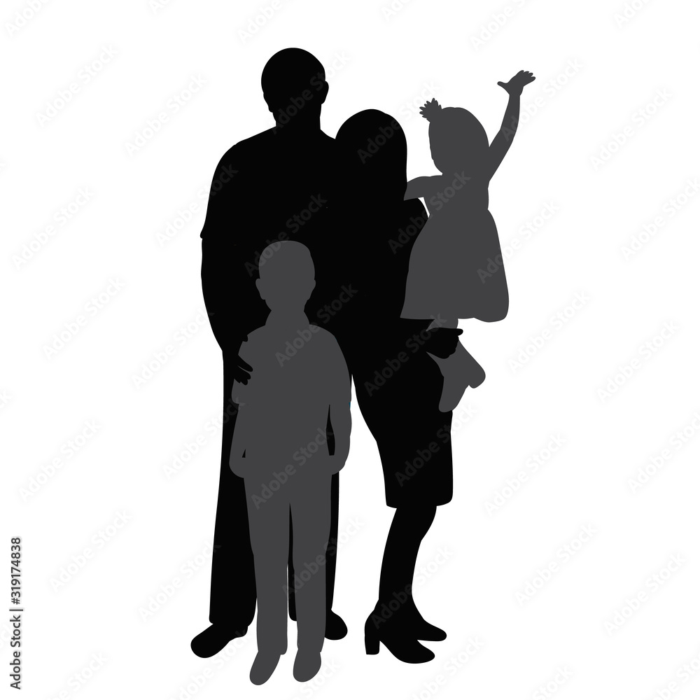 vector, isolated, silhouette, parents and children, family