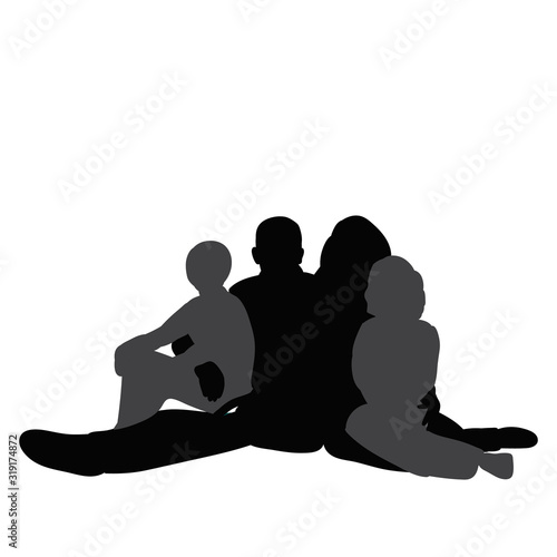 vector, isolated, silhouette, parents and children, sit