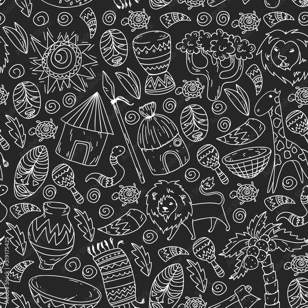 African pattern with tribal elements and animals African pattern with tribal elements and animals