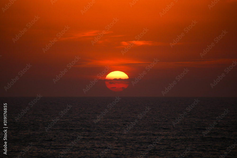Red sunset over the ocean in Morocco