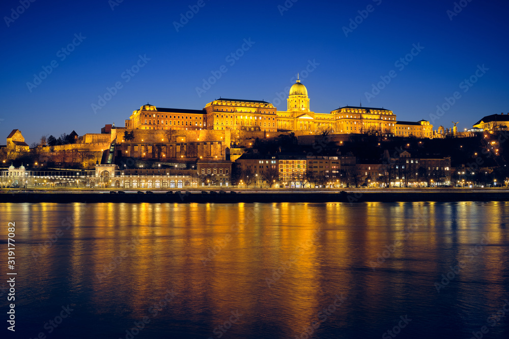 Buda Castle in Budapest at night