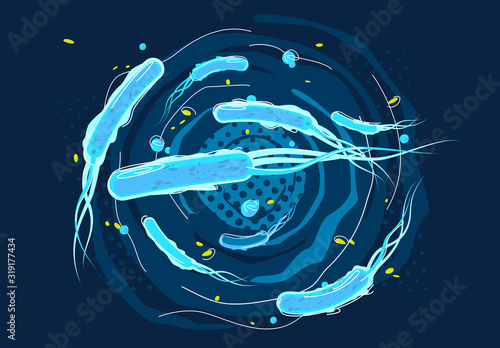 Vector illustration of rod-shaped bacteria and viruses, macroworld